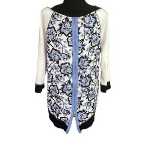 Chicos 3/4 sleeve floral jacquard zipper top